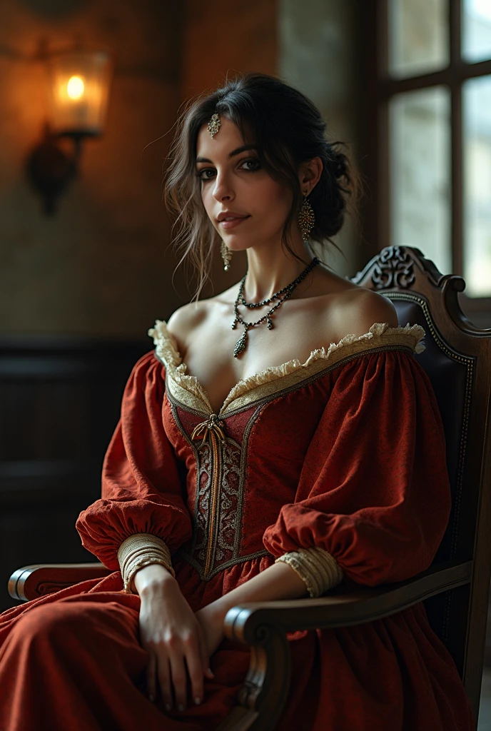 medieval Transgender wench sitting seductively on chair