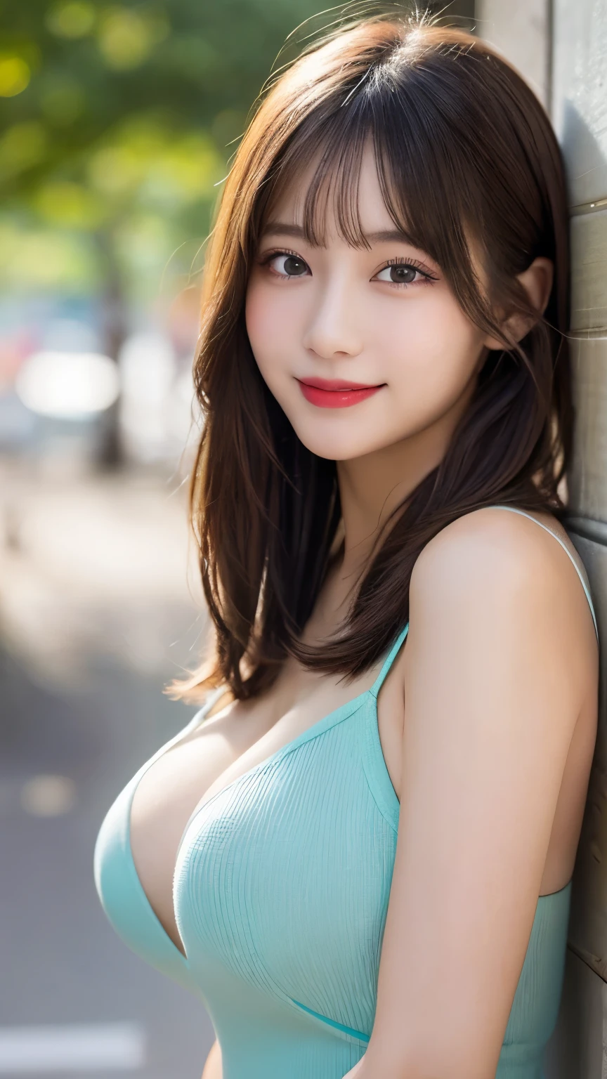 masutepiece、Best Quality、Illustration、 ultra-detailliert、hight resolution、8K Wallpapers、Perfect dynamic composition,、Beautiful detailed eyes、Women's Fashion Summer、Medium Hair、(Beautiful Large Breasts:1.3)、Natural Color Lip、Bold sexy poses、Smile、Harajuku、20 years girl、Cute、Sexy shot looking at camera、full body Esbian、Open legs、