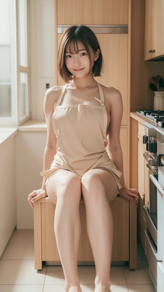 ((highest quality、8K、masterpiece:1.3))、sharp focus:1.2、look at viewer、perfect style、Attractive female body、beautiful、beautiful、most famous in the world、(Super realistic)、(Photoreal)、(Improved resolution)、(8K)、(very detailed)、(最高の写真に詳細なhighest qualityの品質)、(Super detailed)、(masterpiece)、solo、1 girl、look at viewer、fine details、detailed face、pureerosfaceace_v1、smile、Cooking in the kitchen、Half body、Cute apron、long legs、thin waist、butt、Ultrafine、Super thin clothing material、Legs apart、nsfw