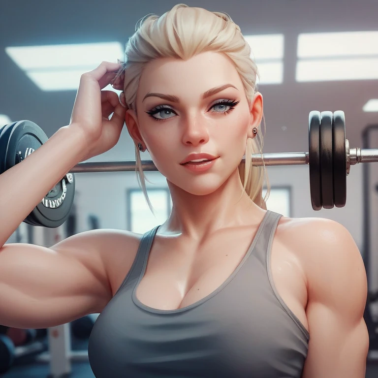 Cassie,blonde hair,solo,ponytail, crossed arms, green crop top, green yoga pants, brown eyes, 
standing,
smile, upper body, gym, indoors,
(insanely detailed, beautiful detailed face, masterpiece, best quality), solo, 
 <lora:CassieCage-10v10:0.8>