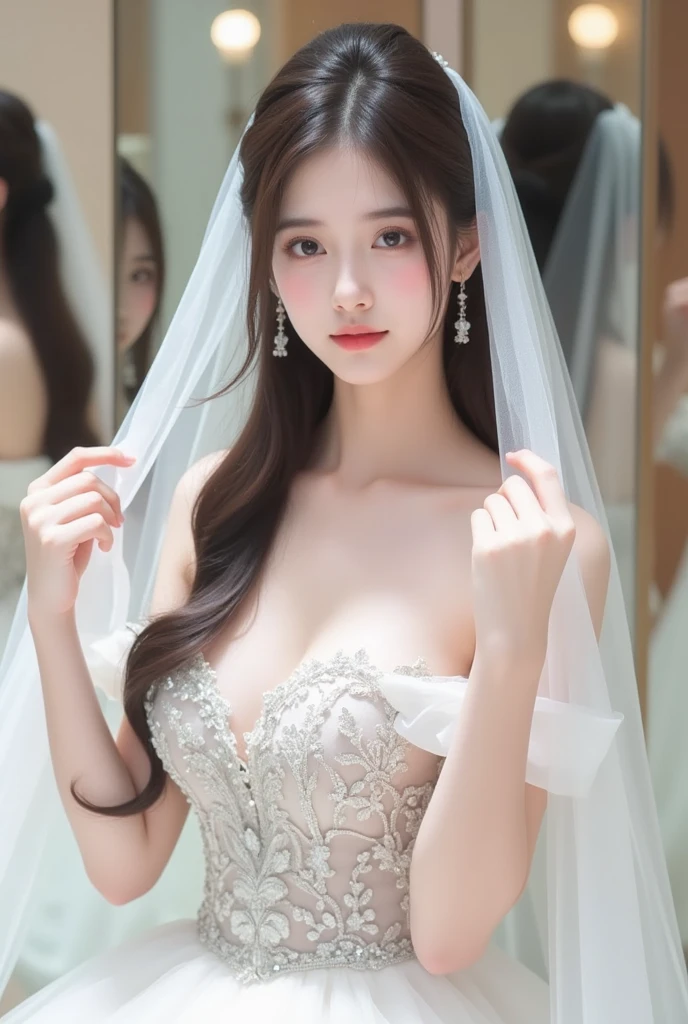 gufeng,bare shoulders,best quality,masterpiece,ultra high resolution,Clear face,(realism:1.4),original photo,cold light,Woman in transparent clothes,full body image,wallpaper anime blue water,Gurwitz-style artwork,water magic closeup fantasy,A beautiful artistic illustration,Water Nymphs,Beautiful digital artwork,Beautiful digital illustration,Li Song,a beautiful anime character;Art style,((cardigan,Big boobs))