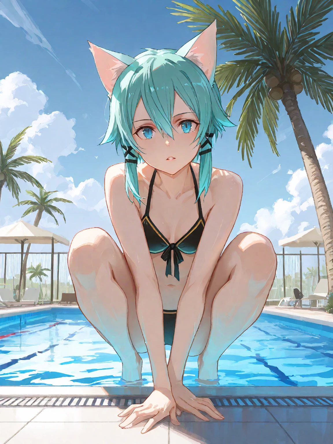 girl,light blue hair,bob,Cat ear,full nude,blush,Watery eye