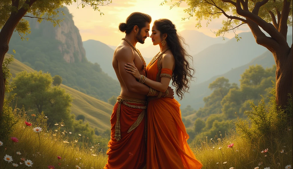 nude man with saree lady in mountain 