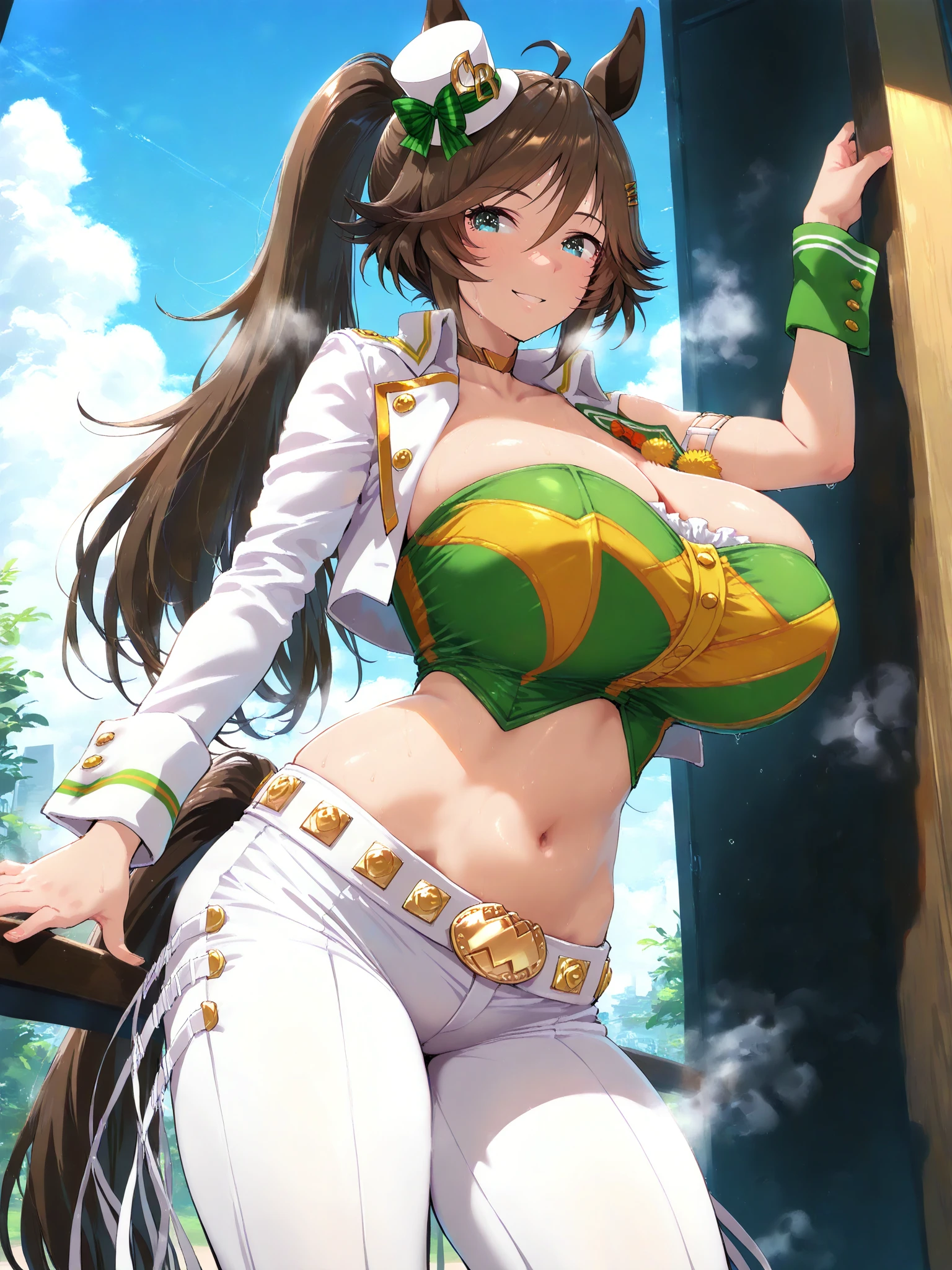nsfw:1.3, 8K,hightquality,masterpiece,1girll, SOLO, purple eyes, brown hair, seven deadly sins, diane, breasts, inverted_nipples ,twintails, large breasts, fingerles, blush, nudity, outdoors, nature, single glove, long hair, forest, puffy sleeves, bush, short sleeves, trees