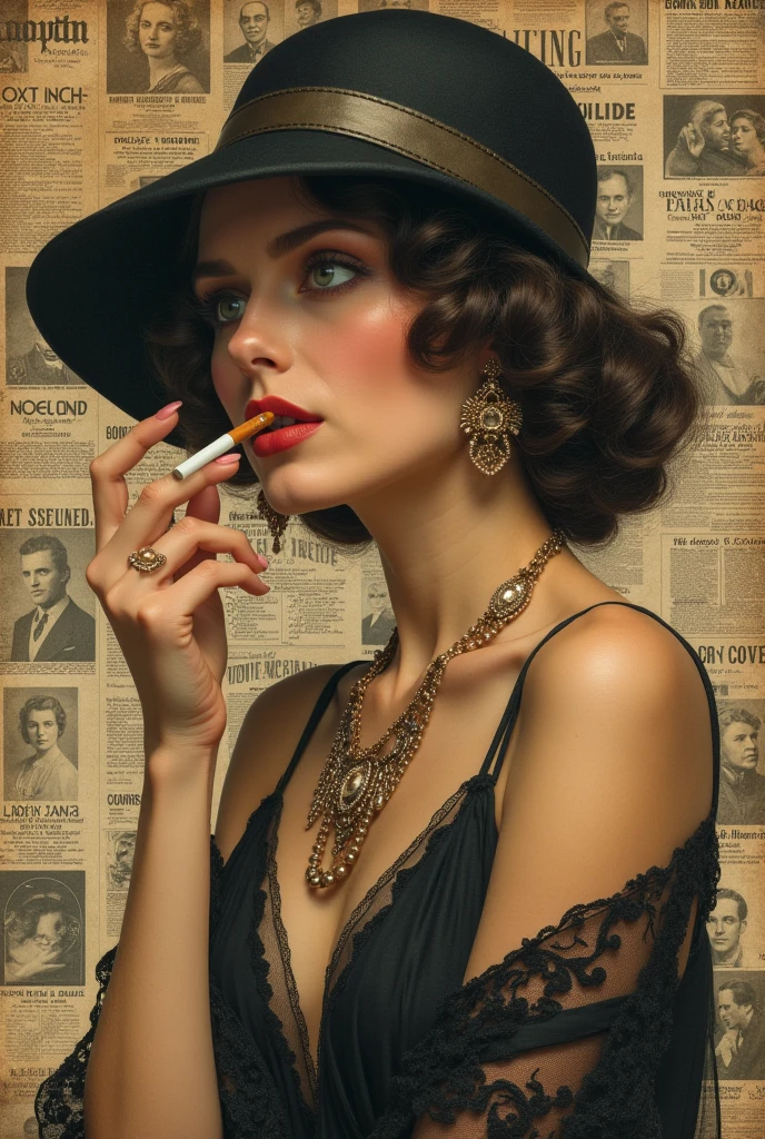 1920s style ads, cigarettes , smoking, movies, sepia, perfect contrast, 8k, 4k, perfect contrast, hd, cool, Retro collage uprising! Mash vintage ads & surreal scraps—break logic, collage collab