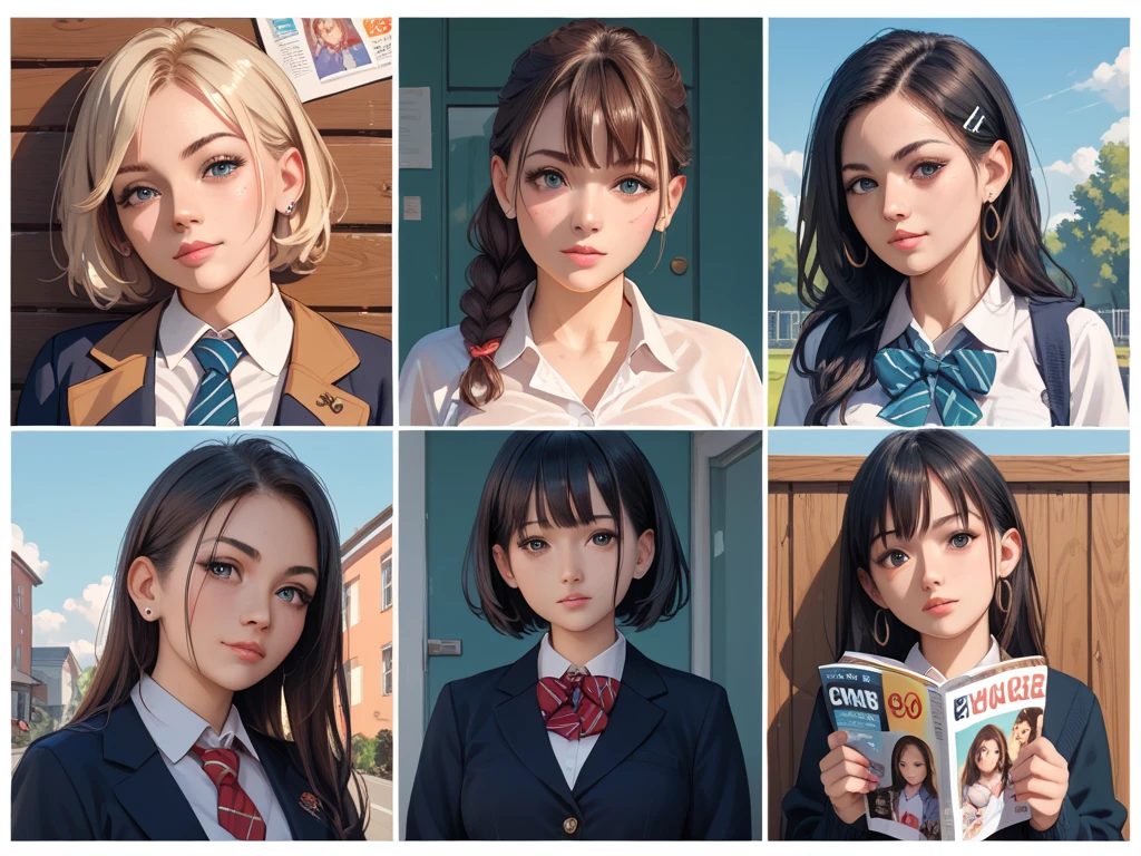 Collage, Magazine clippings, schoolgirls