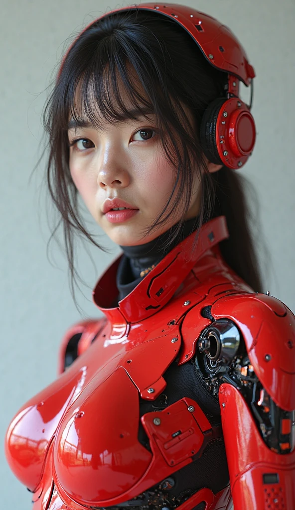 upper body close-up , high resolution portrait photo of a Japanese woman , PHOTOREAL , masterpiece , great quality , intricate details , professional lighting , simple background , taken from the front , facing forward ,
Famous Japanese Young Idol Girl but Cyborg, very beautiful with no physical discomfort,very cute face , Detailed Facial Skin Textures , Her Body Is Transformed into the Strongest Space Force Soldier Cyborg , ( The Strongest Future Cyborg Soldier ：1.1) , Clear crystals made of complex cyberpunk neon are integrated, (red futuristic cyborg suit：1.3) , Abdominal Olfactory Complex Futuristic Cyborg Bodysuit ,(Neon markers are embedded in the body:1.2), (Extremely Large Breasts , chest:1.3) , slim waist ,dynamic angle ,