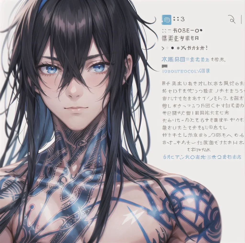 topless、Nipples are visible、Completely naked、No background、Drawing nipples、Character Sheet、Character Design、Standing Upright、Front view、Notes、Dimensions、sketch、Black Hair、Place text、Upper body painting、rib cage、Are thin、Beautiful face and hair、Blueprint、Close-up、Draw from the navel up