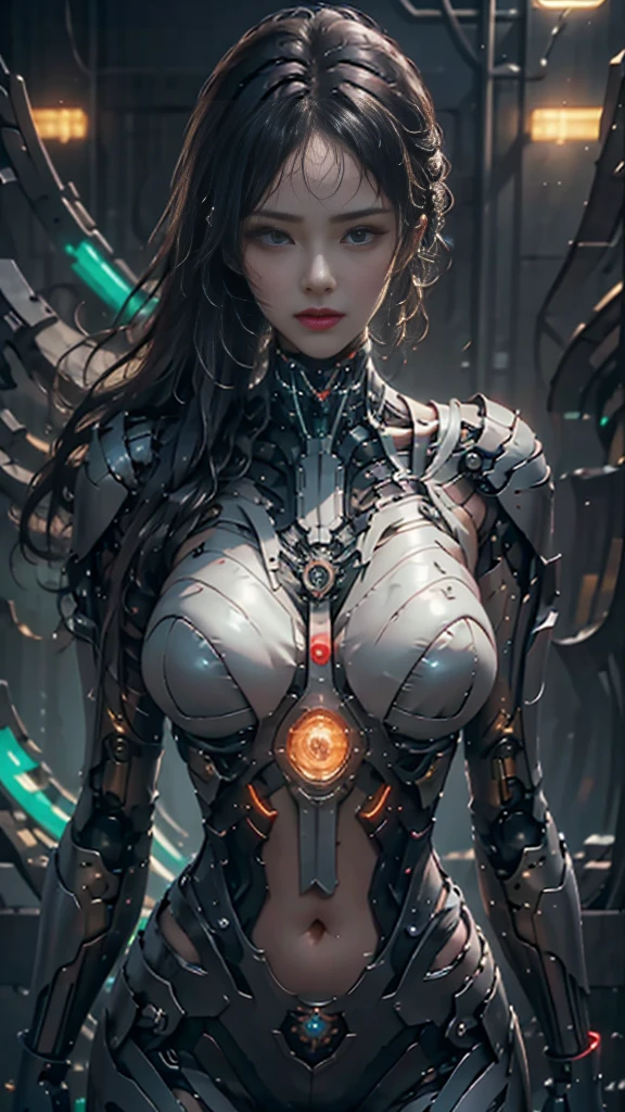 ((of the highest quality)), ((master piece)), (detail:1.4), Translucent black material with mechanical parts and transparent skin, Beautiful woman in cyber bodysuit made of gray carbon material, Glowing pale with LEDs, ((Wide open chest)), Skin of the hips and thighs, Ticker (High dynamic range), Ray tracing, NVIDIA RTX, Super Resolution, Subsurface Scattering PBR Texturing, Post-processing, Anisotropy Filtering, depth of fields, Surface Shading, Accurate simulation of light/Material Interaction, perfectly proportions, Two-tone lighting, Wide aperture, Low ISO, White Balance, 8K, (((Cameltoe))), NSFW, (((Tall Woman))), 25 year old woman, Cyber headgear with dull glowing LEDs, knee high, Bulge, Puffy nipple, Dull bangs beautiful straight long hair, ((Cyber hood with dull glowing LEDs)), beautiful black straight hair, open stance, Cowboy Shot, Skin of the hips and thighs, Beautiful body, Navel visible on bare skin, Chest to feel gravity, (Huge breasts: 1.3), (gargantuan butt: 1.0), Simple and minimalistic space, Natural pose, Looking down,