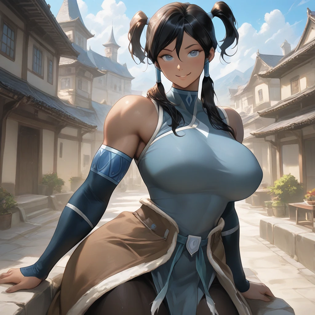 chun li , 1 girl, black hair, yellow eyes, very long hair, pale skin, curvy, (extremely muscular), perky breasts, frozen lake, belo rosto detalhado, belos olhos, belas coxas, coxas lindas
