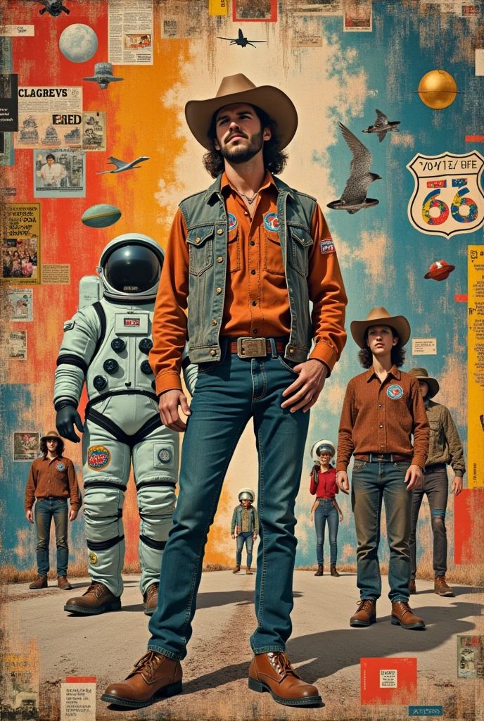 retro collage revolution！Explode art that breaks common sense with magazine clippings and vintage materials,1970s、Apollo missions、Can badges、rote66, Easy Rider、hippie、John Wayne、cowboy