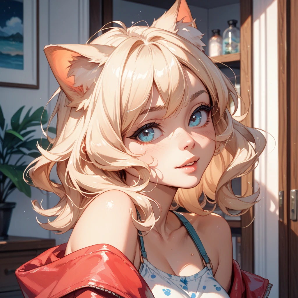 masutepiece, High resolution, 8K, anime woman, Delicate and detailed writing 、Detailed digital illustration、Very long hair and shiny、a very beautiful woman、Eyes are double, Large, Slender eyes、Bust is D cup、High image quality, High quality、Detailed background、I'm wearing a hair ornament.、Glittering background、The inside of the eye shines like a diamond、4 fingers, 1 thumb、Detailed female face、Smile、Very beautiful and cute woman、a blond、wearing red kimono、Cool Woman、Fox ears、Rainbow on background、细致背景、masterpiece、Soft Focus , Bright gradient watercolor , Lens Flare , Glitter , Glow , Dreamy , Very clear and beautiful morning sky background