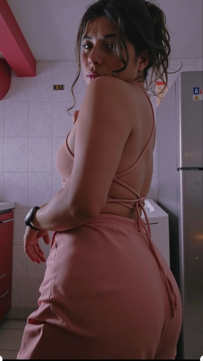 sleeping in his room, wearing a black dress, medium ass, medium tits