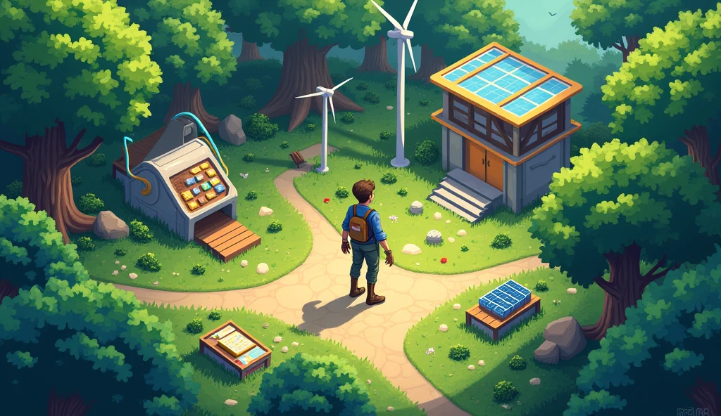 Isometric title "Reviving the Wild: PT BIB’s Integrated Eco-Action", forest theme, forest concept