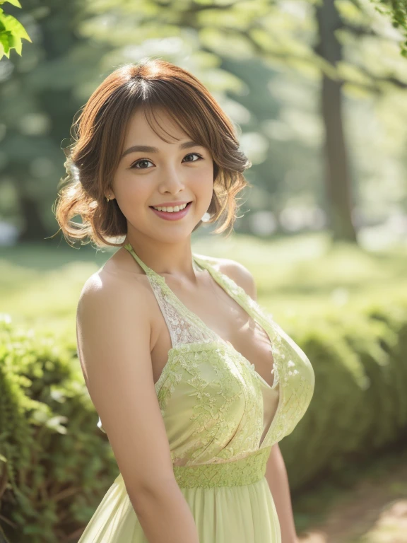 Highest image quality, outstanding details, ultra-high resolution,
anatomically correct, textured skin,
(realism: 1.4), ((close up:0.75)),
1 Japanese lady, beautiful and a delicate face,
perfect proportion, (stand up straight, chubby:0.5, small breasts),
light smile, brown hair, low ponytail, short hair, tareme, pupils sparkling,
(Clothing material: Thin, smooth fabric, gradient color from white to navy blue), (wearing White sleeveless beautiful dress, holding a sunflower ),
(background green forest)
depth of field, backlighting, cinematic lighting, reflection light, wide shot, atmospheric perspective, Wide-Angle, f/1.2, UHD,