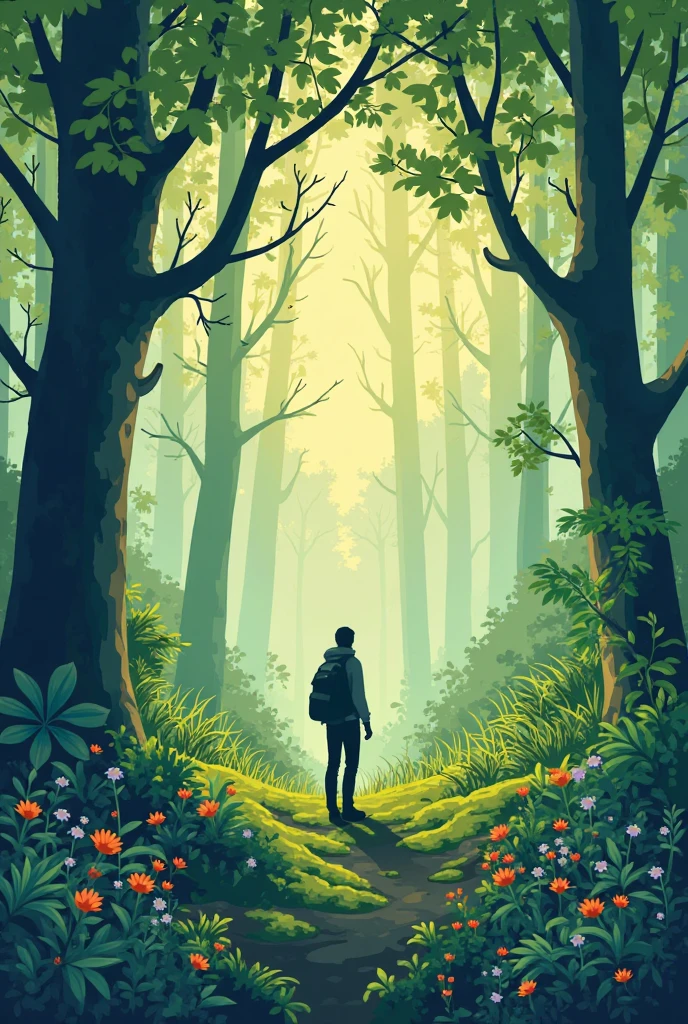 Title "Reviving the Wild" flat art, forest theme