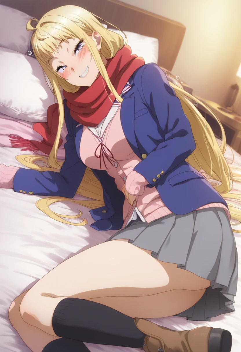 (((megami magazine))),(masterpiece)), ((top-quality)), (The ultra-detailliert), ((kawaii)), cute little, (Wonderful), ((ighly detailed)), 4K、 (8K), top-quality, (Beautiful fece),(((World-class quality))),(((blonde hair)))、 ighly detailed, hight resolution,独奏、(((1 persons))).(((1 female)))、(((20yr old)))、(((Adult look))),((composition seen from below))、(((Looking down here))).Embarrassed expression、((rounded body))、((Plump)).(((On the red bed)))、((Detailed crotch)).((large udder))、((detailed thigh))、((perspiring))、((Drooping liquid))、(((Breast milk out of the))),(((open one's legs))).(((Squatting)))、(((Emphasis on the crotch)))、(((Crotch bite)))、(((White liquid between the breasts)))、(((Black yukata)))、(((Simple panties in pink color)))、((Putting out the chest))、(((Pretty small eyes))),((inside in room))、(((Straddle and pose on the screen)))、(((Close-up of the crotch)))、(((smil)))、(((Touching the crotch)))、
