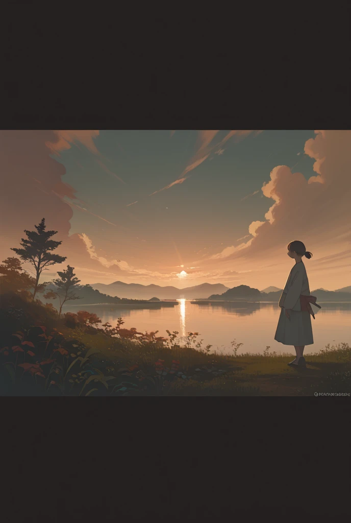 A girl turned her back to me and faced the rising sun