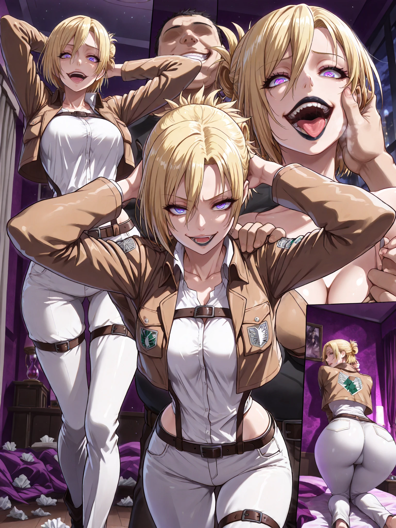 Nsfw, futanari penetrating female from behind, nude,(((1girl,1futa,sex from behind, imminent vaginal ))),(((ripped panties, ripped bra))),Nsfw, sex, sensual scene,(((chain binding body:1.5))),(arms behind back return:1.3),(sensual expression), restrained things ,restrained by chains, tightly shackled and confined ,collar around throat, highest quality, High resolution, long hair, blue eyes, blonde hair, (large breasts:1.2), huge breasts, exposed breasts, exposed genitalia, BREAK skirt, thighs highs, black stockings, Looking at the viewer, aim at the enemy, sensual scene, NSFW,