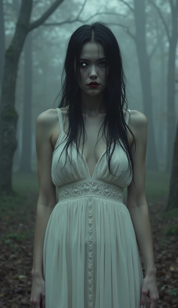 ((best quality)), ((masterpiece)), (detailed), slimegirl,masterpiece, best quality, (dark photo:1.3),fullbody, photorealistic, stunning innocent symmetry face, emotional, 2 cute teenage girls in the distant, fullbody, detailed face, beautiful detailed eyes,stalking throughout a dark forest,terrifying,terrified, dark and creepy night,stalking in the distant, secluded,nude