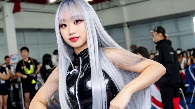 (best quality:1.2), (realistic, photo-realistic:1.3), (masterpiece:1.1), (age:1.3), smile, (sexy pose:1.1), (armpit:1.3), (thicc:1.2), (multicolored hair:1.2), (silver body:1.2), (cyberpunk neon lights:1), (fractal structure pattern:1.3), extreme light effects, (cinematic natural light effects:1.2), gal.safetensors, (Clothes with attention to detail:1), (Shiny accessories from Cyberpunk:1.1), (cyberpunk rider suit:1.2), (cyberpunk jacket:1.2), (future city:1.2)