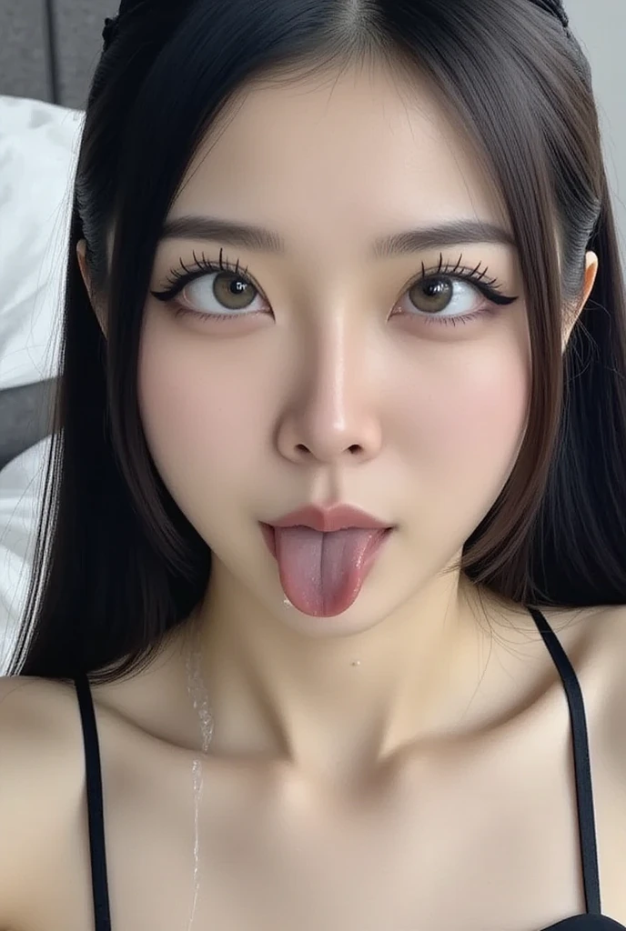 Japanese women、Beautiful girl、Baby Face、Realistic skin of the highest quality、Eyes are focused、20-year-old、Sticking out tongue、Focus on the mouth、Long tongue with open mouth、saliva、Open your mouth wide and look inside、口を開けてSticking out tongue
