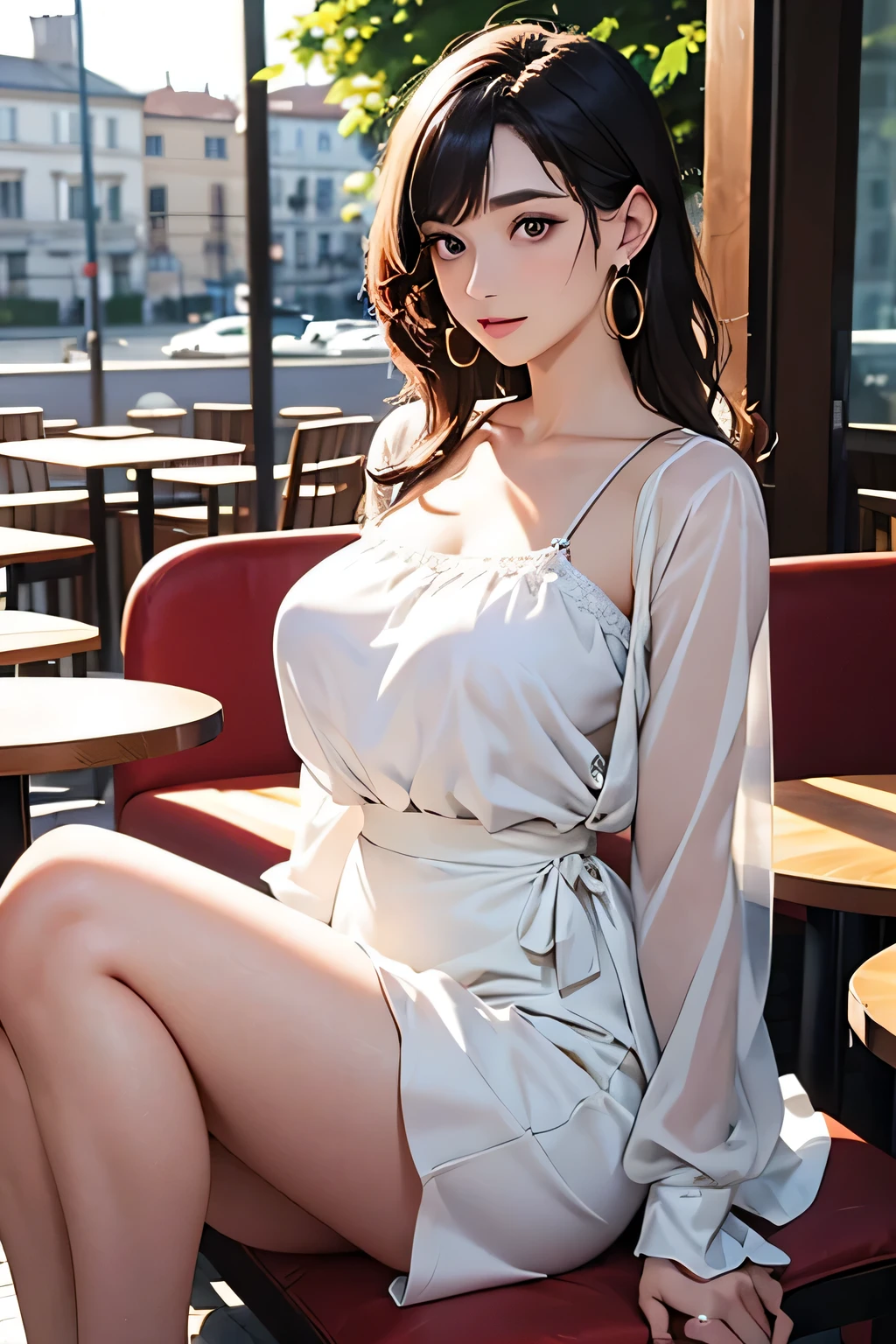 (masterpiece:1.3), High resolution, Super detailed, Highly detailed CG Unity 8k wallpaper, Realistic, photo-Realistic, RAW Photos, Beautifully detailed face, Pale skin, Realistic glistening skin, Detailed cloth texture, Detailed hair texture, Perfect body, Beautiful Face, Accurate, Anatomically correct, Highly detailed face and skin texture, Natural neck length, (Beautiful Hands), Fair skin, 
break, 
Fine grain, Symmetrical eyes, Light brown eyes, double eyelid, Thin eyebrows, (Sexy lips:1.3), (glossy lips:1.4), 
break, 
(classy and cute girl:1.3), ((Wearing a sleeveless turtleneck white knit dress:1.3)), (Hard chest, Shapely breasts, Slim figure:1.1), Toned Abs, (very seductive face:1.2), (Blonde, Multicolored inner hair), ((flowing bangs:1.2)), 
break, 
(At a stylish bar at night、She is sitting on a bar stool at the counter in a seductive pose.:1.2), (Cowboy Shot:1.2), Glancing sideways, From the side:0.65,