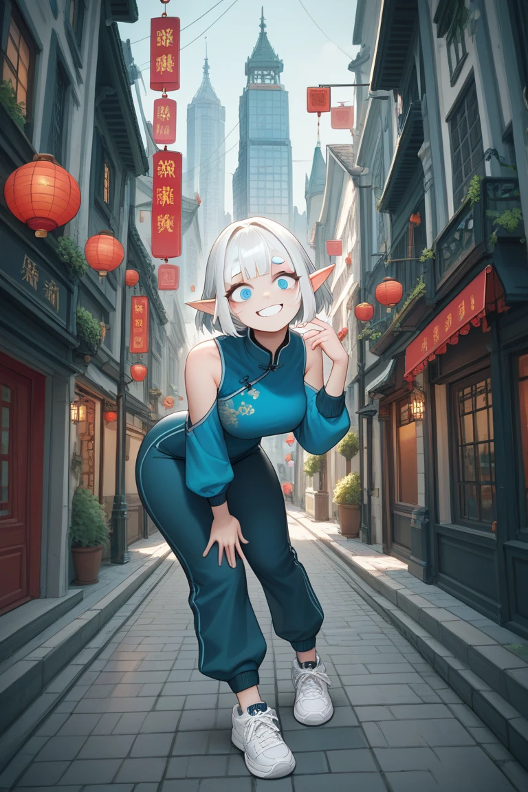 (best quality:1.2) (4k:1.) (very high resolution:1.1) (realistic photograph:1.1) , (ultra detailed CG illustration:1.1) ,
1girl elf solo (small breasts:1.) (detailed face:1.) , (silver ponytail:1.1) ,
<lora:painted clothes5-000006:1> (painted clothes:1.1) , fake clothes , form fitting , exhibitionism , open jacket , (body painting:.9) , blue shorts , navel ,
upper body , cameltoe , blush grin ,
(detailed background:1.1) , outdoors , street , architecture , pedestrian , (cinematic lighting1)