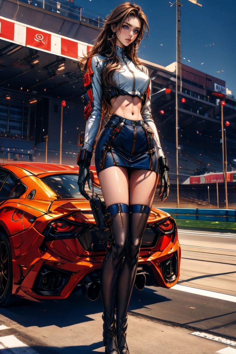 ((masterpiece:1.4)、(highest quality:1.4)、(realistic:1.7))、master piece:1.4、(Finest rendering:1.4)、(Female SWAT member of the Space Federation 73rd Division:1.4)、Super beautiful捜査官、(Written by Luis Royo:1.4)、(hold a gun:1.2)、body fit sexy uniform、(Luxurious shiny latex:1.4)、(navy blue sleeveless uniform jacket)、(underwear white sexy super ultra bikini)、(luxury red latex:1.4)、(red pleated mini skirt:1.4)、22 years old、(cute tattoo:1.4)、(wearing white gloves)、cute girl、Super beautiful、sharp focus、portrait photography:1.4、8k、realistic photo images:1.4、(perfect female body:1.4)、perfect proportions、(Upper body photography:1.4)、beautiful face、fearless look、beautiful eyes、narrow waist:1.4、(9 life size beautiful style girl:1.4)、(Beautiful girl with long legs and good style:1.4)、beautiful feet、(long hair:1.2)、beautiful breasts、big breasts:1.2、sexy butt、(standing facing forward:1.4)、Raw photo、red lips、red high heels:1.4、choker:1.4、necklace:1.4、earrings:1.4、1 screen display、Beautiful night view of cyberpunk city:1.2