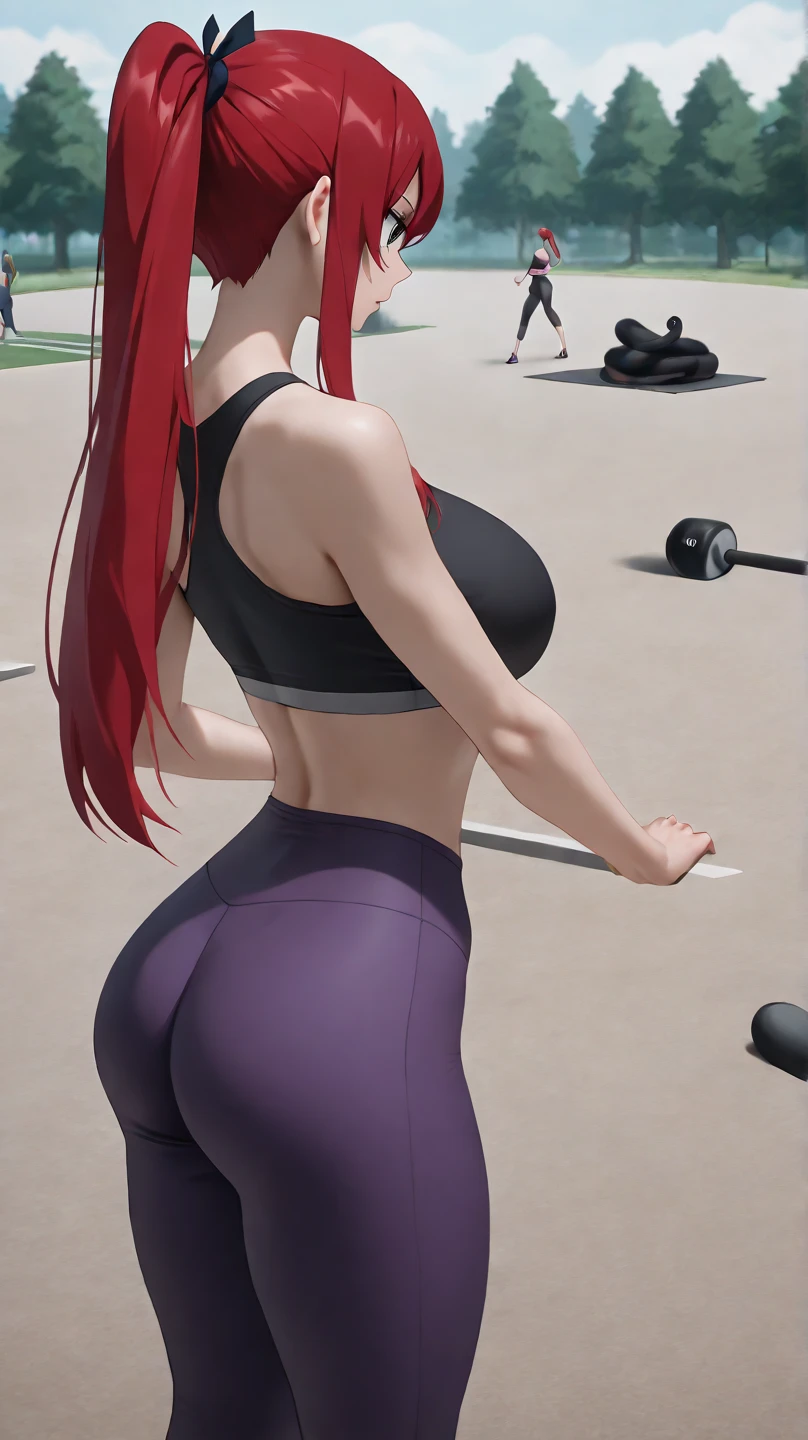 Nino Nakano riendo,pose sexy,ropa deportiva,sudor,field with trees