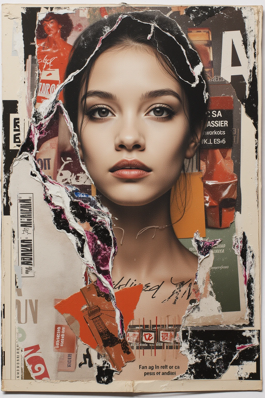 Concept: A figure engaging with a blow-up doll while holding a credit card in one hand and a receipt in the other. The background is a collage of advertisements for dating apps, sex toys, and disposable products. The figure's expression is one of emptiness despite the excess around them.