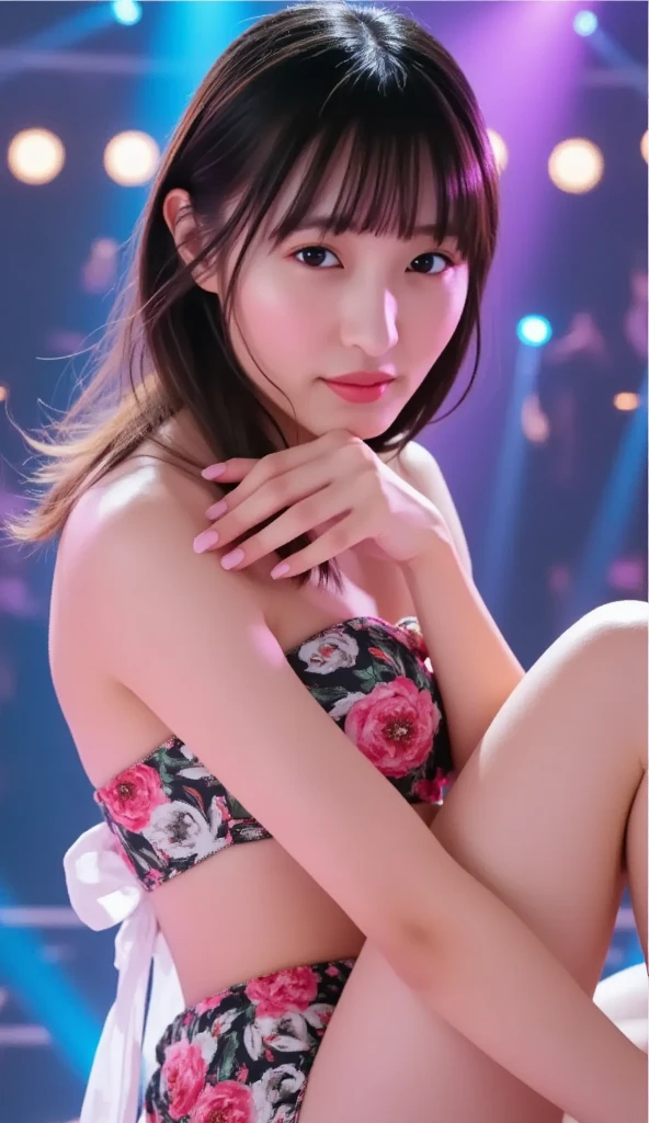 (high resolution:1.5), (masterpiece:1.5), very detailed, best quality, 8k, ((1 girl)), (Cute Japanese woman), cute 2 beauty, (medium breasts:1.5), detailed face, Beautiful and elegant face, cute face, (Round face:1.4), thin lips, natural bangs, arched eyebrows, well-groomed eyebrows, (big eyes with a good balance between the left and right sides), cute eyes, beautiful eyes, beautiful thin nose, beautiful face line, (beautiful skin), medium Hair, Brunette hair, black hair, (natural bangs:1.5), (looking at the camera with a Gentle smile), smooth skin, fair skin, (Beautiful breasts), ((Beautiful cleavage)), smile, (Beautiful clavicle:1.5),Gentle smile, (Round face:1.4), White Wallpaper, ((sexy micro bikini)),