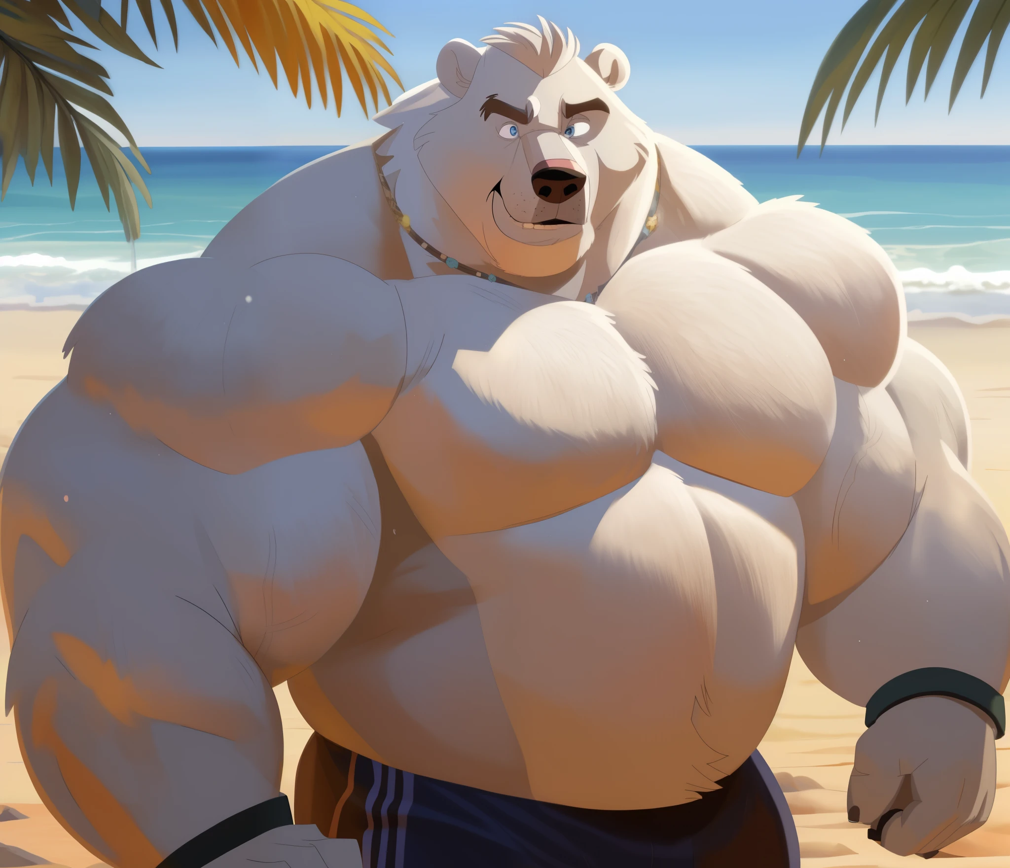 ((Polar Bear)), white teeth, ((standing)), saliva, (((white)) furred body)), ((dominant)), ((intimidating)), dilf, Daddy, father figure, mature male, hunk, pecs, ((Antarctica)), ((very detailed background)), ((very detailed lighting)), ((very detailed hands)), ((well drawn hands)), ((very detailed crotch)), ((very detailed fur texture)), ((very detailed)), very high resolution, very high quality, detailed speedo, big underwear bulge, arms raised behind head, hairy armpits