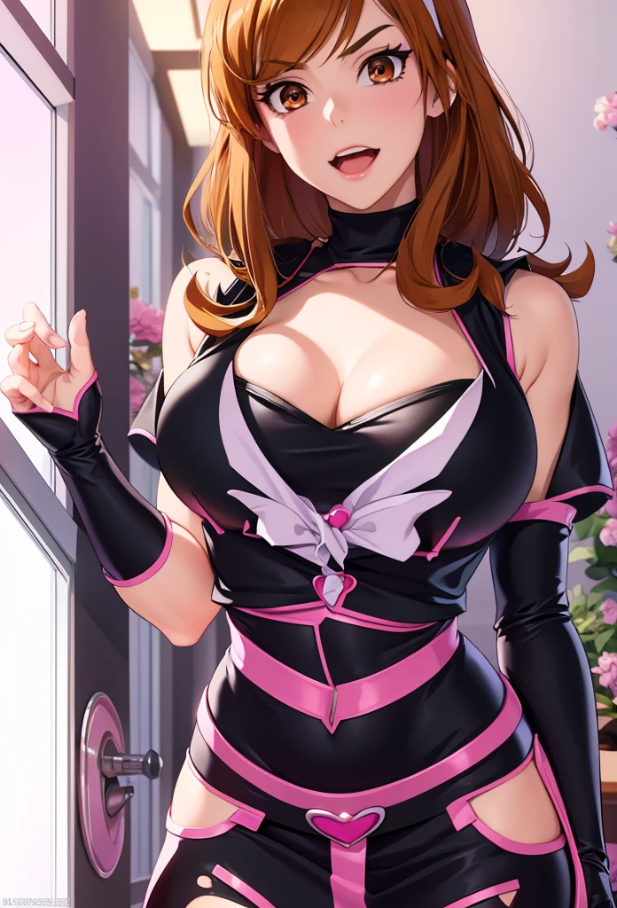 Erotic、tall、Big Breasts、Idol Master Minami Nitta、Shiny latex rubber suit、Off the shoulder、 Pink line、Evil female executive、sexy、Evil smirk face、tall、adult、lure、Alluring、Pitch black background、Dark bedroom at night、Fall into Darkness、Fallen into evil