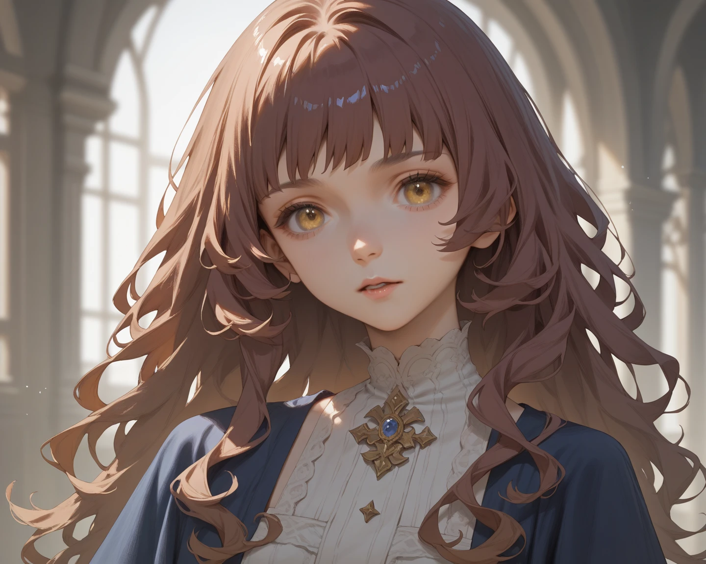 1 menina, Solo, Long hair, Cabelo azul, High resolution, yellow eyes,anime style, Riso, 