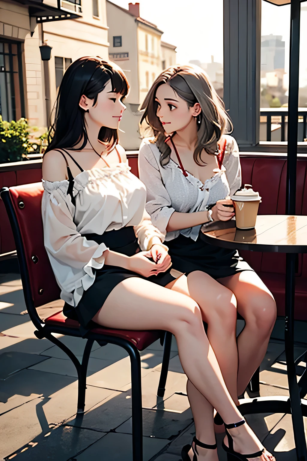 8k、RAW Photos、Highest quality、Super detailed、Super Resolution、Ultra HD、8k wallpaper、Amazing details blazer uniform girl ((White blouse with formal collar, Pink Blazer, Black plaid skirt, Red checkered ribbon on blouse)), Complete limbs, Full Finger, (((Small hands)))
(((((Two Women)))))
((((((Inside the Starbucks store))))))、16 year old female student、
(((((Eat cake、Drink coffee、smile)))))、
(((Heart Necklace、Gold bracelet)))
(((Emphasize cleavage)))
((((Woman sitting at the window seat))))
((((White skin))))
((((Full body photo))))