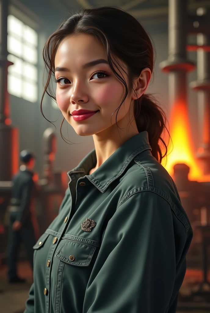 Beautiful young factory girl realistic style pictures