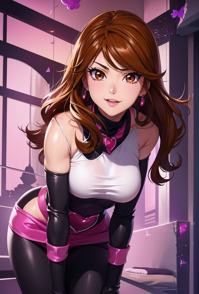 masterpiece,Alone ,A girl ,nagisa misumi,Anime Pretty Cure,Black cure,high quality,vodel dbz,16K,Ultra high definition,luz ,Black cure Outfit,brown fur shirt,short hair