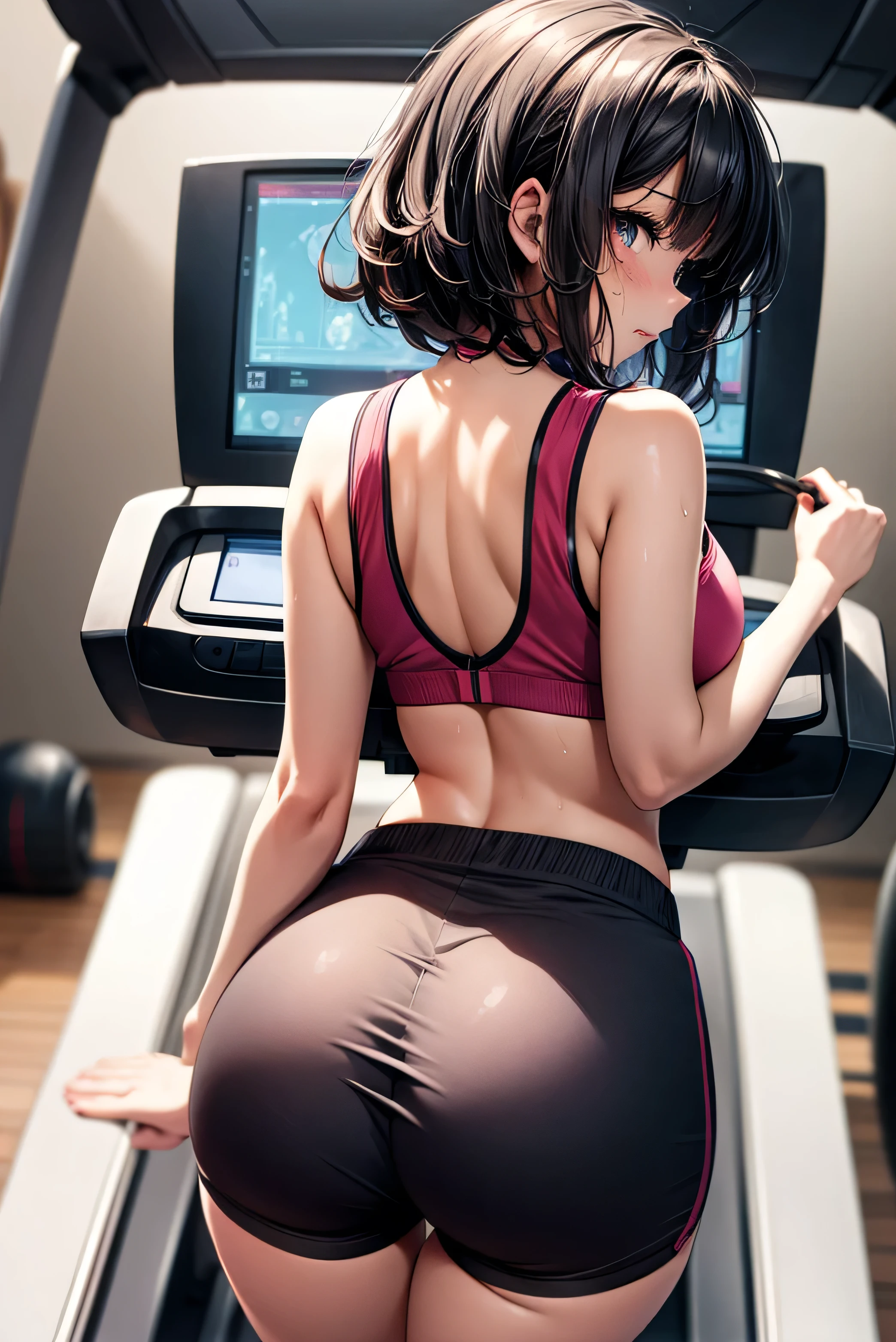 ((velocity)),Attacked by farts, (((Women farting))),(girl farting while running on a treadmill)),frowned,velocity,(a female ager ),(wearing crop top and tight skirt,(stand facing the food),(her butt facing the screen)) (shorthair blackhair),(Asian woman),(gym),(masterpiece:1.2、top-quality)、(the Extremely Detailed CG Unity 8K Wallpapers、ultra-detailliert、Best Shadows)、(细致背景)、(The best lighting、extremely delicate and beautiful)、depth of fields、1girl in、独奏,