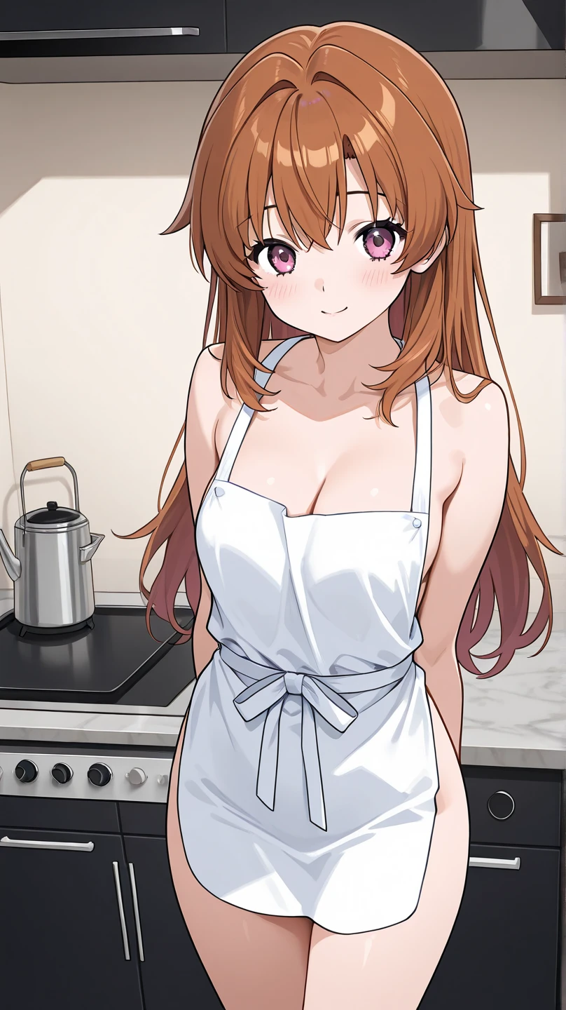 (Best Quality, Masterpiece),sexy mommy, Front cover of a women's cooking magazine, , naked, erotic, 18+, nsfw, 1girl, 30 years old, stunning, cute, smile, hourglass figure, Maid costume, beautiful food, text, diagrams, advertisements, magazine title, long red hair,red detailed sparkling eyes,One strand of hair hangs down over his forehead, One eye is covered by bangs
