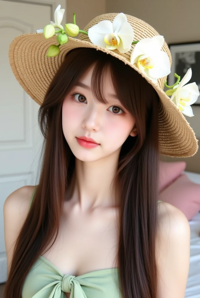 Canon RF85mmf/1.2,masterpiece,highest quality,Ultra-high resolution,VC,1 girl,(Korean mixed race,K-Pop Idols:1.2),alone,white_Shiny_skin,Iris,necklace,((Brown_length_Wavy_hair)),((pink_Shiny_lips)),eyelash,前hair,make,compensate,Shiny,pore,skin texture,bracelet,Off the shoulder,See through,Big Breasts