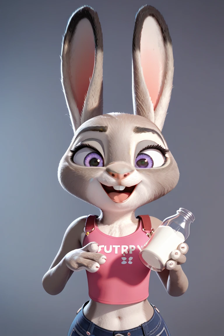 score_9, score_8_above, score_7_above, score_6_above, cinematographic,natural skin texture, hyperrealism, professional photography, depth of field, bokeh, photorealist,realist, BREAK female anthro rabbit,zootopia style,JudyHopps, half closed eyes, den in heat, detailed gray fur,JudyHopps, tight sports leggings, crop top,covered perky nipples,thigh gap, (sucking a carrot:1.2), holding carrot, tongue out