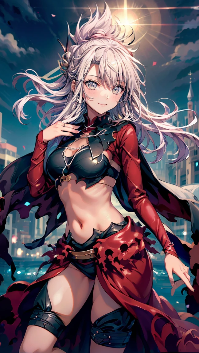 Red Necromancer, Blood Moon, Ray Tracing, masterpiece, Highest quality, super high quality, Absurd detailed, best Light, Best Shadow, sharp, sharp image, detailed, extremely detailed, Incredible resolution, 8K, 4K, Ultra-high resolution, Particle Effects, Beautiful Effects, Vibrant colors, neon Light, neon, Light,(Groin tattoo:1.3),(Wicked Smile:1.3),((((((dark skin)))))), ((((((white hair)))))),black dress