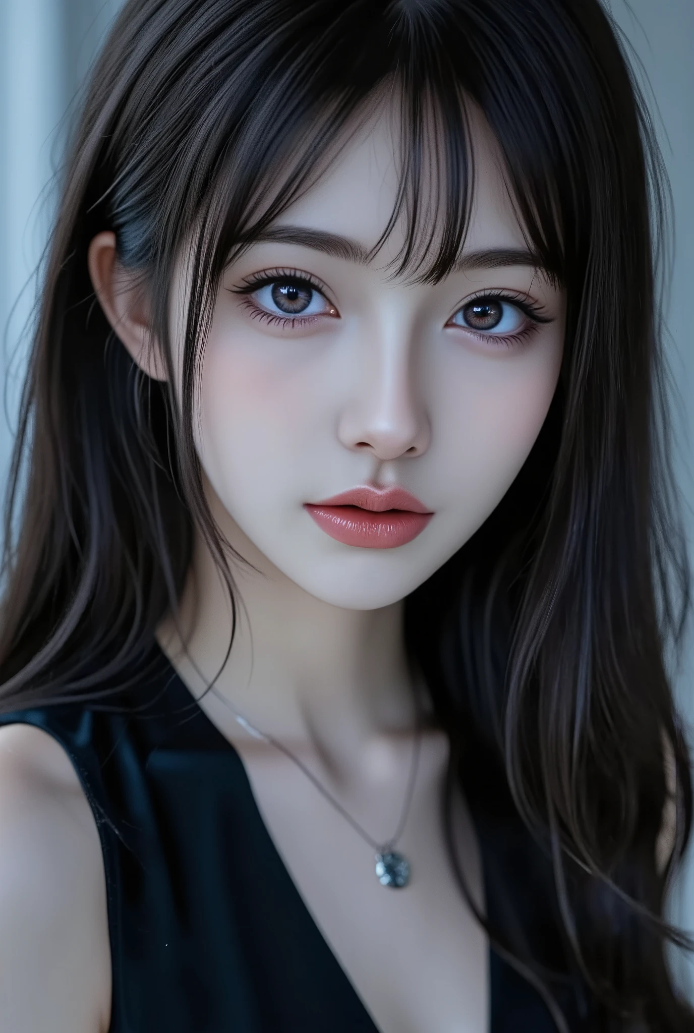 A 8k (((realistic:1))) Beautiful , one beautiful girl, Purple Eyes, Black Hair, Natural straight hair, Straight bangs,Extremely refined,open your lips,Face is so red,Very white skin,Skin as delicate as porcelain,Glowing skin,big eyes,Flowing long hair,beautiful girl, Like a dream,Slim,Slim waist,Soft, (Kawaii), Dream quality,Standing in the classroom,window,Sweaty and sweaty,Bend down,bend over,Hips,Profile,Side breasts,Underwear Rain,Completely naked,Gluteal groove,Completely naked back,nacked hip,Bare belly,very close,Deep V neckline,Loose neckline,Beautiful big breasts,No pants,Delicate clavicle,Delicate hands and feet,Bare neck,There is no decoration on the neck,Bare thighs,Exposing the groin,Camel toe,extremely shy,Ultra-high resolution, (masterpiece:1.2, best quality), (Delicate and beautiful eyes: 1.2), (Beautiful and delicate face), the light is soft, creating a warm, slightly blurred effect, Kodak film filter, dark blue tint, octane rendering, photo-realistic style, light and shadow reflections, high quality, high resolution, high details, ar219 s900