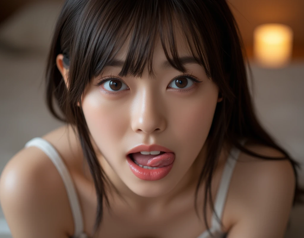 (High resolution:1.2),(masutepiece:1),Excellent, intricate, fine and beautiful details,beautiful detailed background,(beautifull detailed face:1.2),(Beautiful detailed 1 girl:1.15763),(Contrasty:1),(1boy:1.Hoto Real:1.3),NSFW,nude,(intercourse with a man:1.4),,nude,Scared,tongue out,Blunt bangs,Hotel,Black-haired eyes,,Sober,(Detailed beautiful nipples:1.1),(Looking at Viewer:1),(:1.ov.,Spanning the male body:1.6),(Sitting on a male body:1.2),(Cowgirl:1.2), (pov.kijou:1.8),(Large, detailed chest:1)