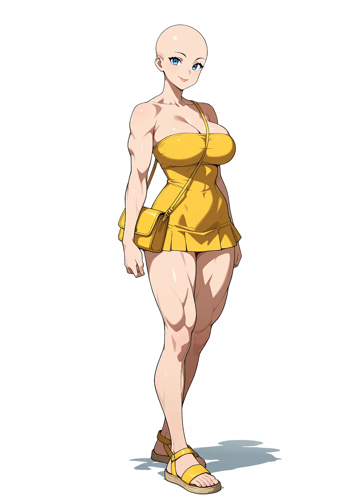 ((Masterpiece, 4k, plain background:1.2)) (handuffed behind her back)) Forest Princess full body standing straight symmetrical, standing chained pole bondage sex slave, yellow tiger bikini print, happy closed mouth red cheeks