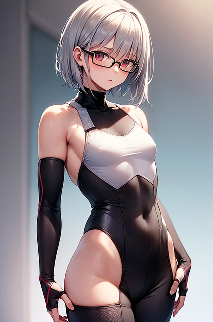 woman, Gray Hair, short hair, Small breasts,Erect nipples, Tight pants, Wear sunglasses.
