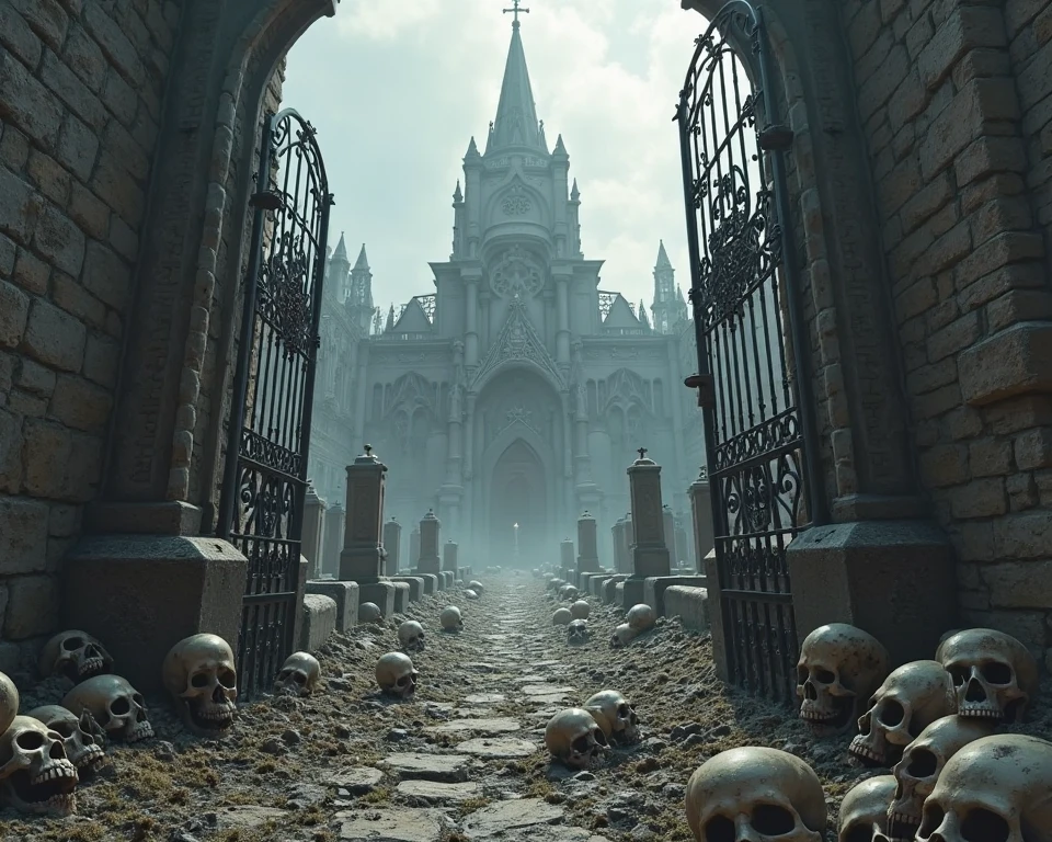 Nightmare concept art, inside Hell's castle, dark place looking like hell, general plan, 8k octane rendering, photorealistic, epic shot, cinematic lighting, detailed construction, detailed skulls