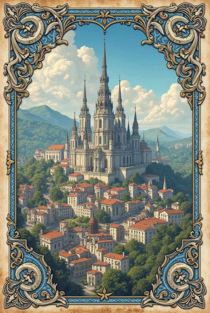 A 5 peso bill from Azulonia, 5 pesos Azuloneses, with the image of the capital of Azulonia