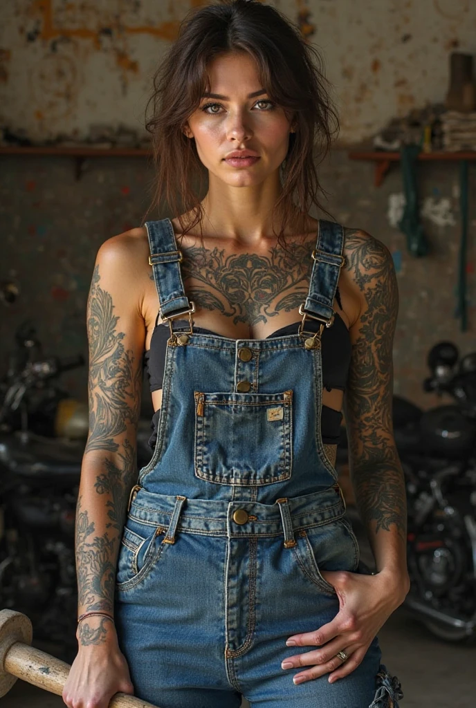 A sexy female mechanic, sexy torn mechanic overalls, naked underneath, pin-up aesthetic, high detail face, high detail skin, tattoos, black oil on skin, sweat glistening, sexy, seductive expression
8k, HDR, high resolution, photo-realistic, cinematic lighting, depth of field, bokeh, rim lighting, backlit, cool colours, night,